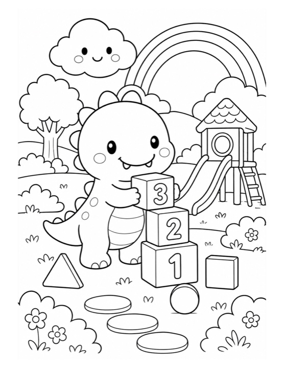 Dino stacking number blocks free printable black-and-white coloring page