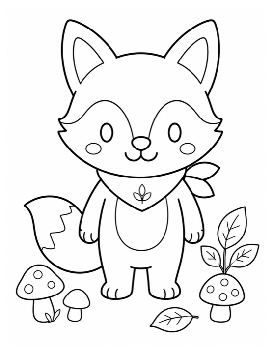 Forest fox free printable black-and-white coloring page