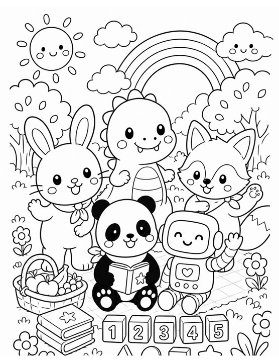 Park picnic free printable black-and-white coloring page