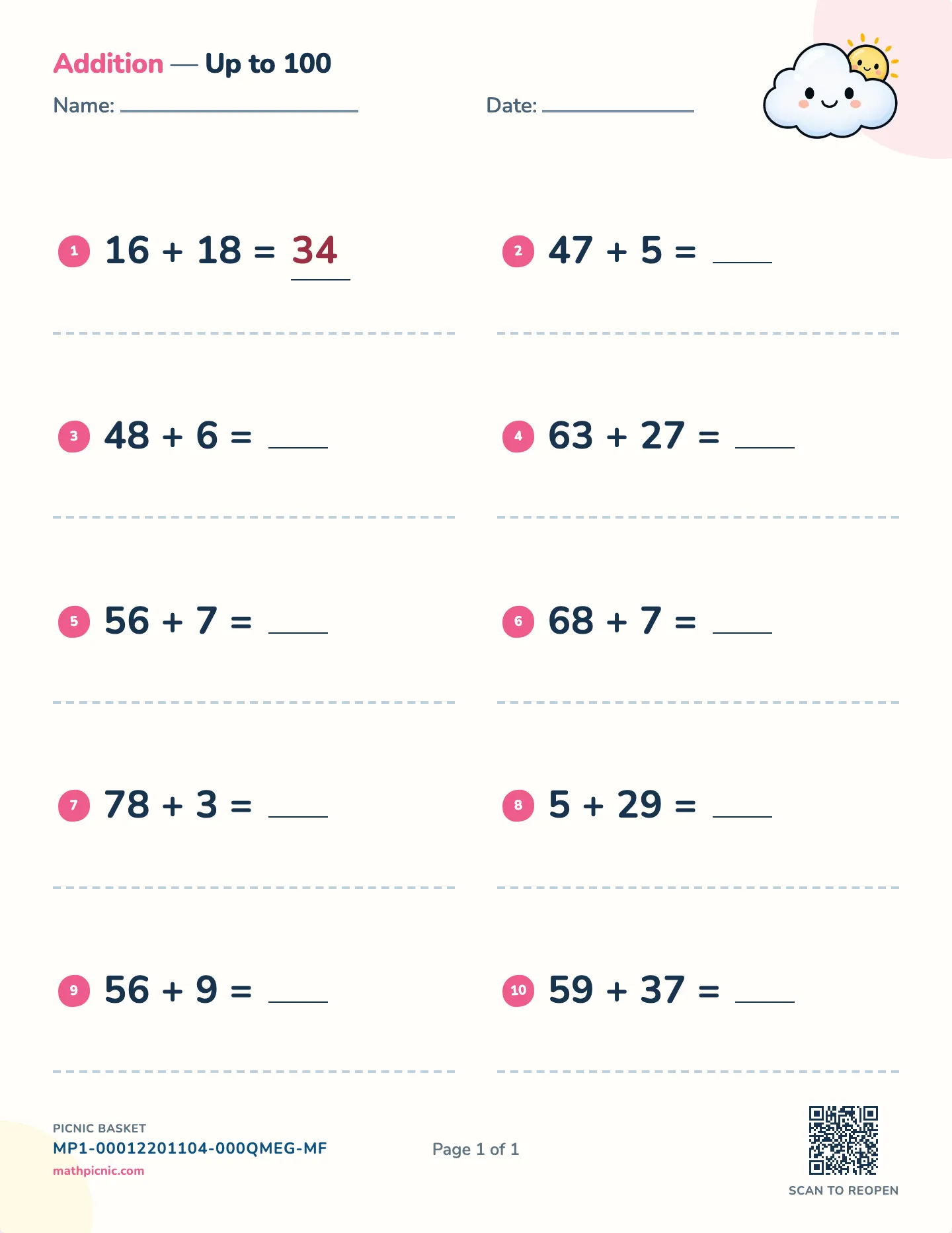 Addition with regrouping worksheet — Every sum carries, free printable with answer key
