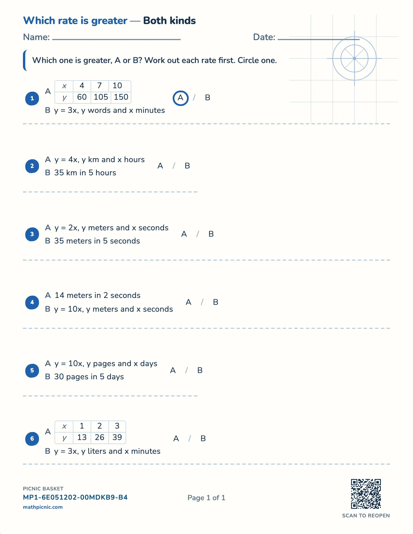 Which rate is greater? worksheet — free printable with answer key