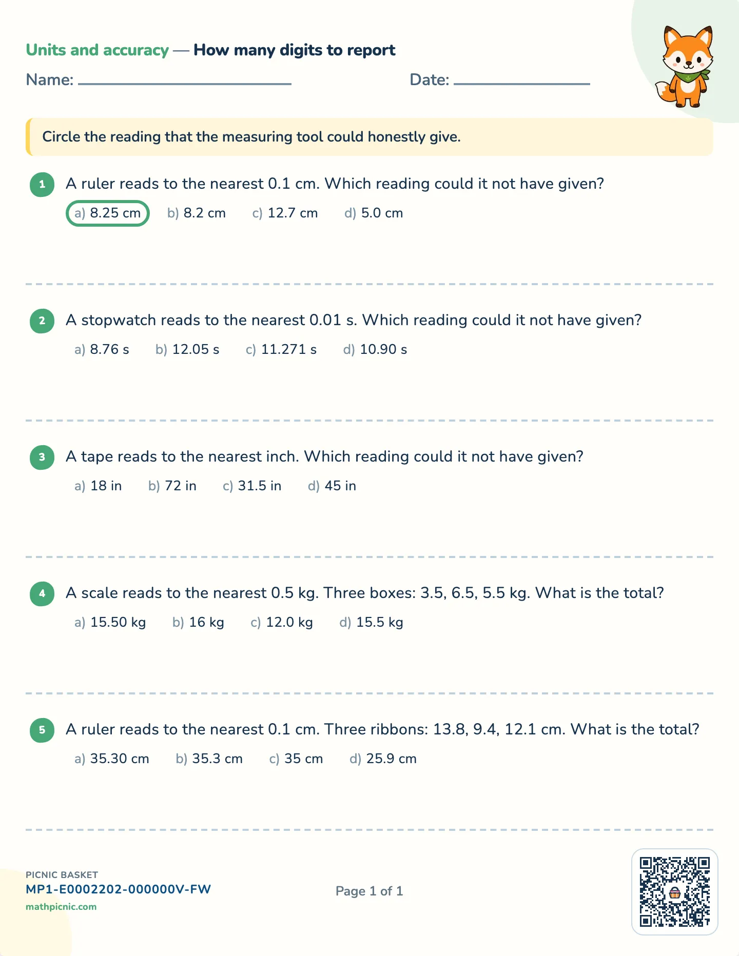 How accurately to report worksheet — Totals and readings, free printable with answer key