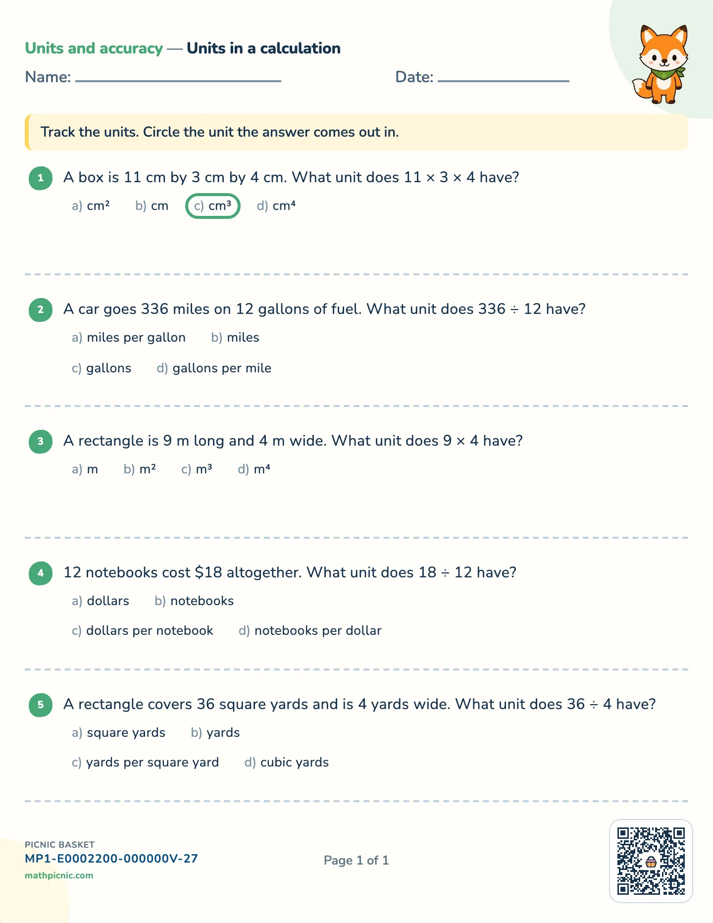 Working with units worksheet — Rates, conversions, formula units, free printable with answer key