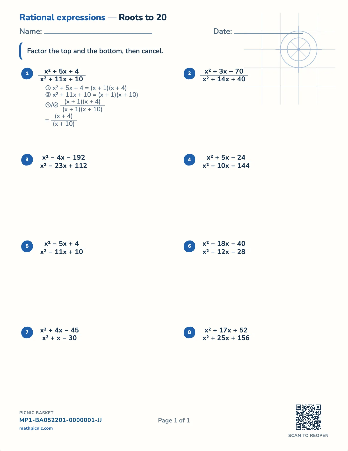 Rational expressions worksheet — free printable with answer key