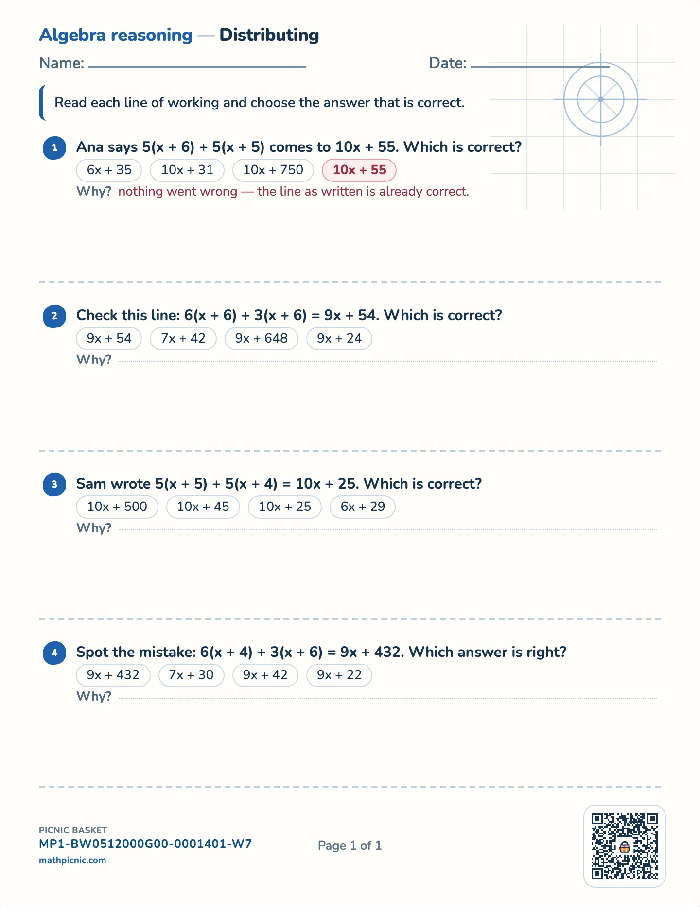 Distributing worksheet — free printable with answer key