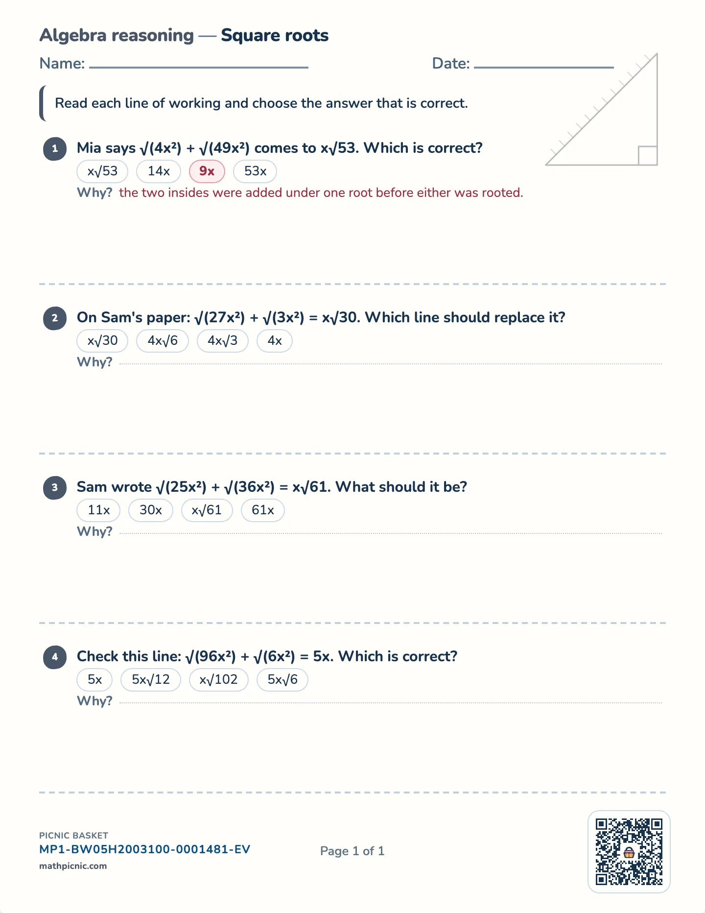 Simplifying roots worksheet — free printable with answer key