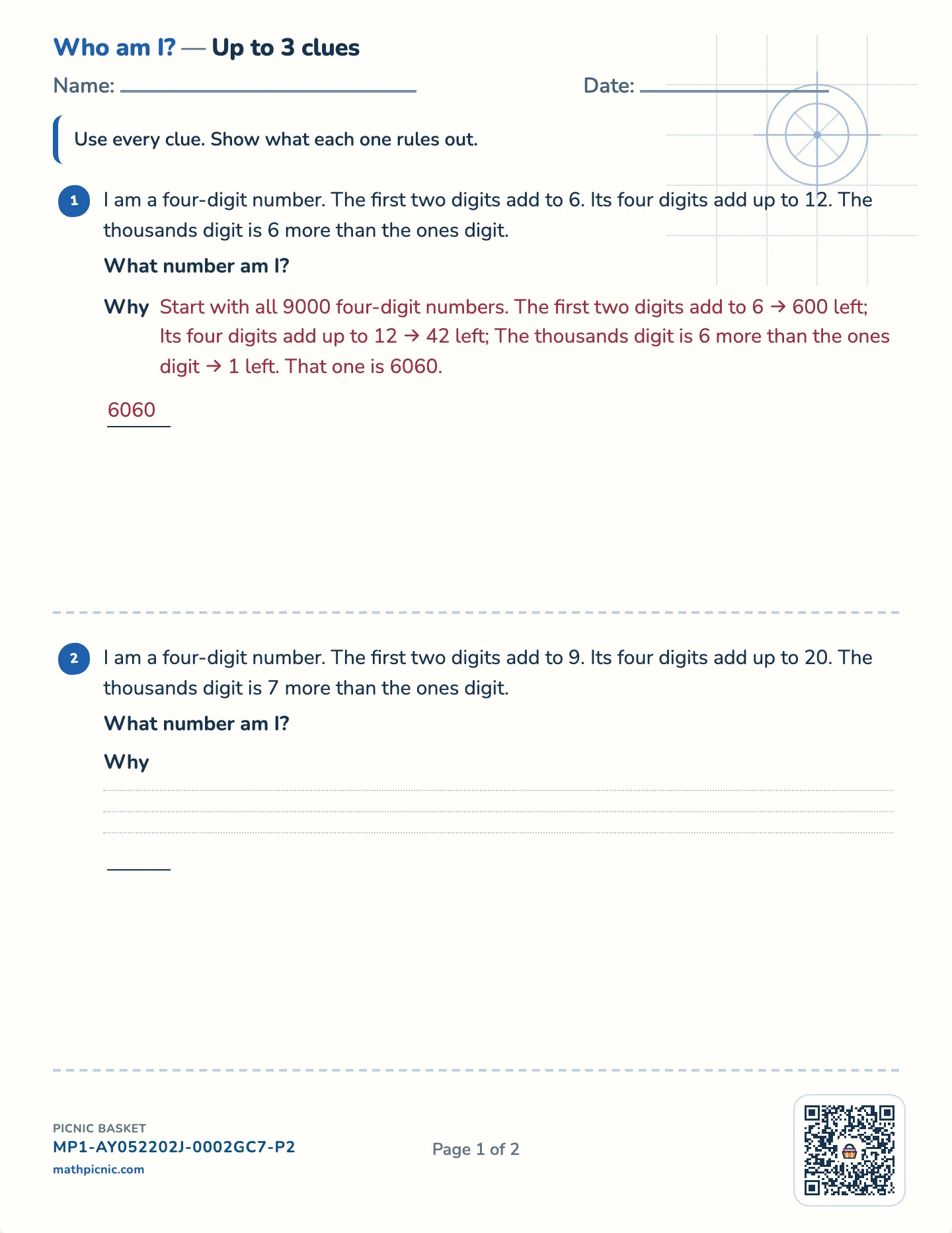 Who am I? number puzzles worksheet — Challenge · 3, 4 or 5 clues, free printable with answer key