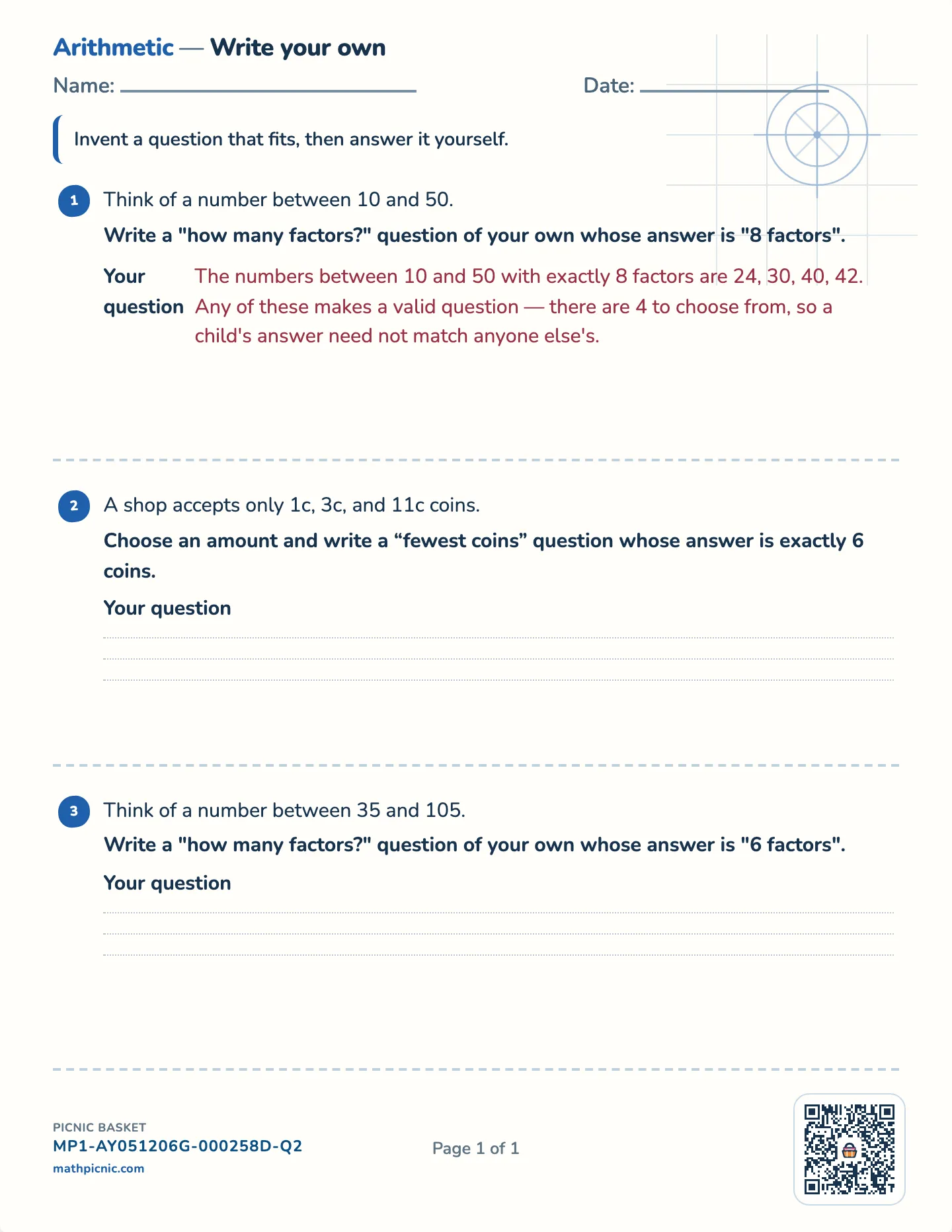 Write your own question worksheet — Challenge · the ninth practice, free printable with answer key