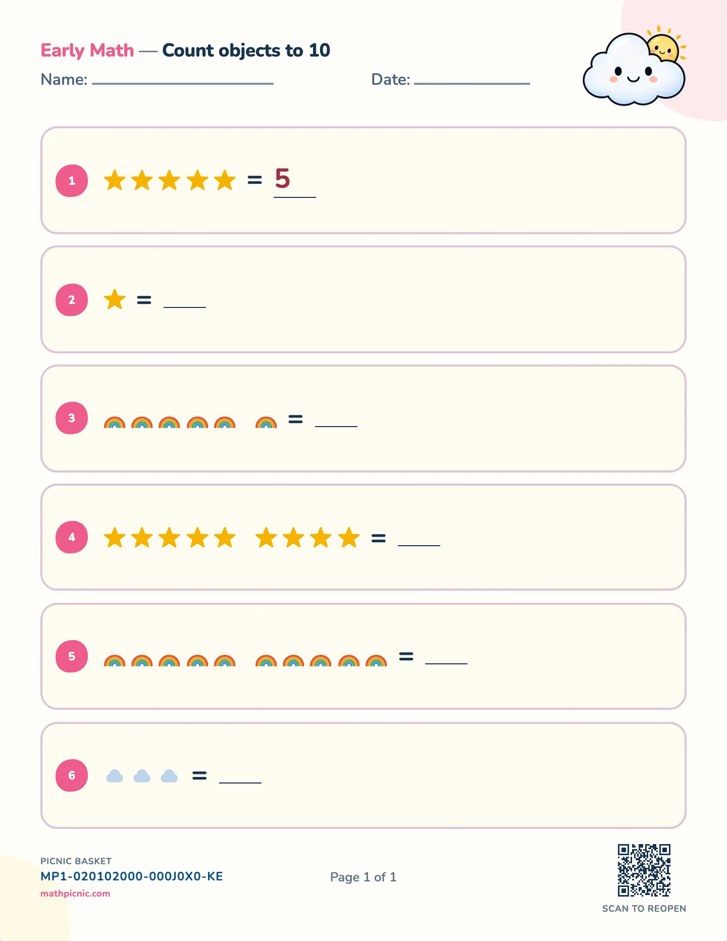 Count objects to 10 worksheet — Count to 10, free printable with answer key