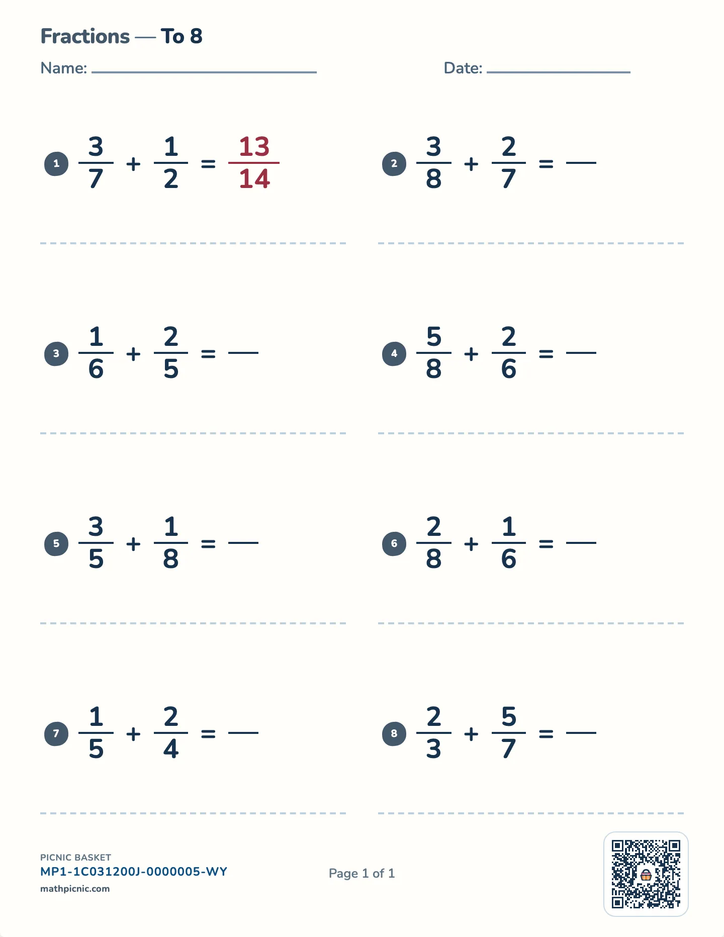 Adding unlike fractions worksheet — free printable with answer key