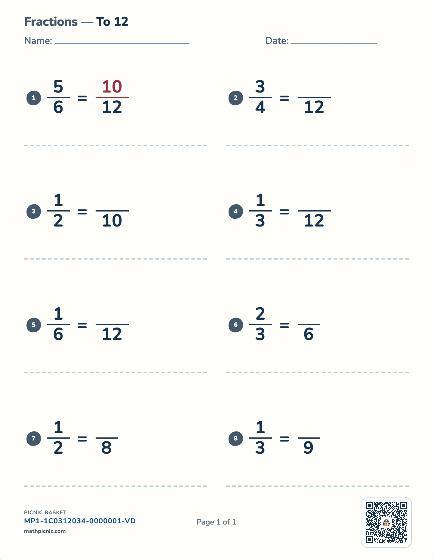Equivalent fractions worksheet — free printable with answer key
