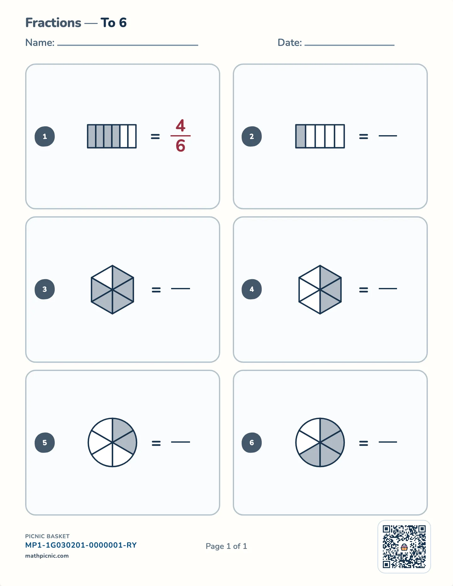 Fractions of shapes worksheet — free printable with answer key