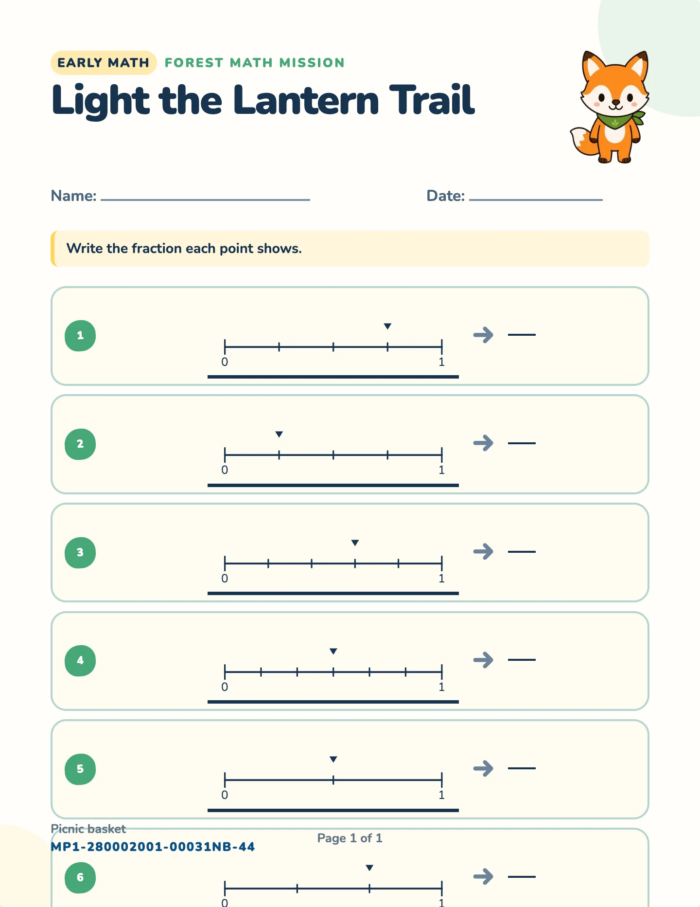 Fractions on a number line worksheet — Halves to twelfths, 0–1, free printable with answer key
