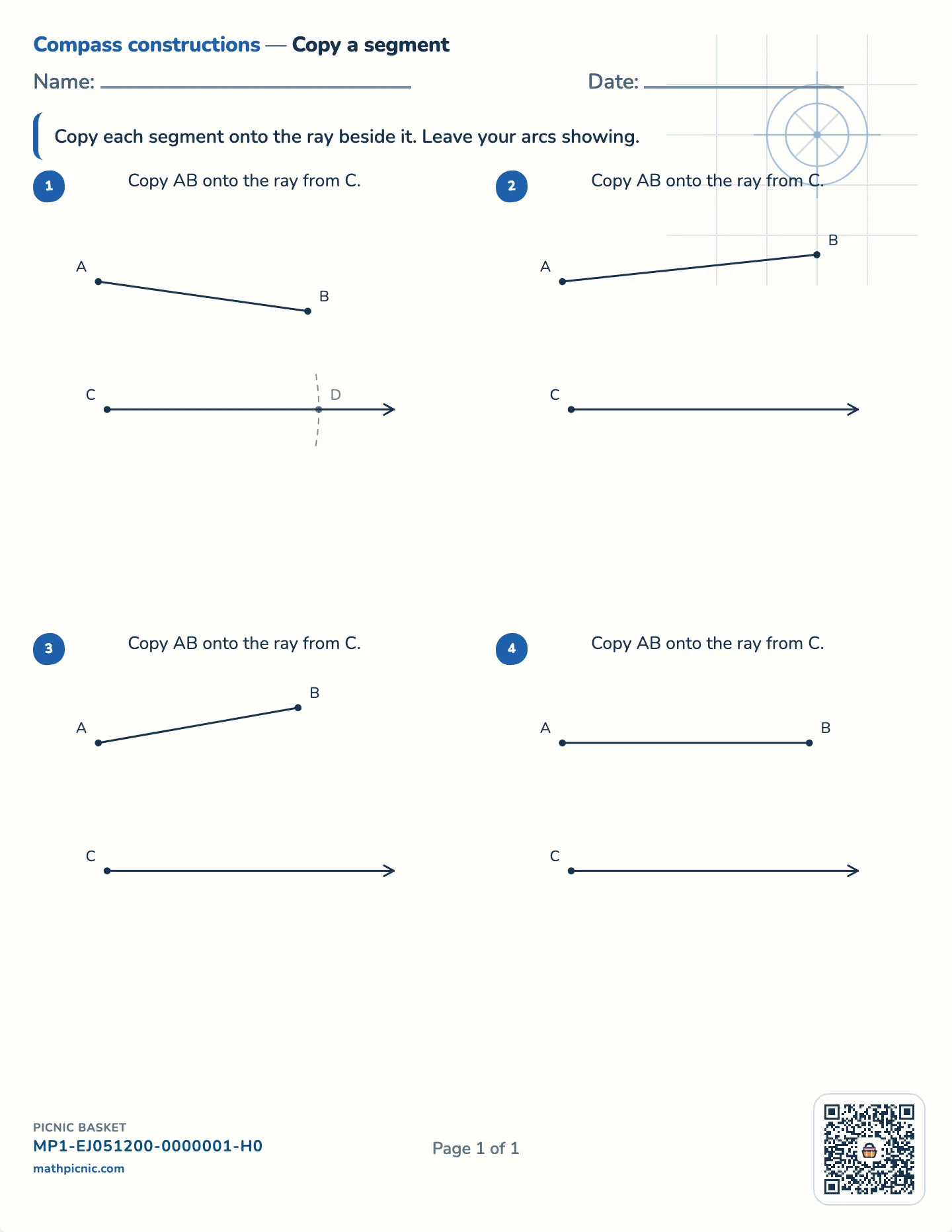 Copy a segment worksheet — Segments 34–48mm, whole millimetres, free printable with answer key