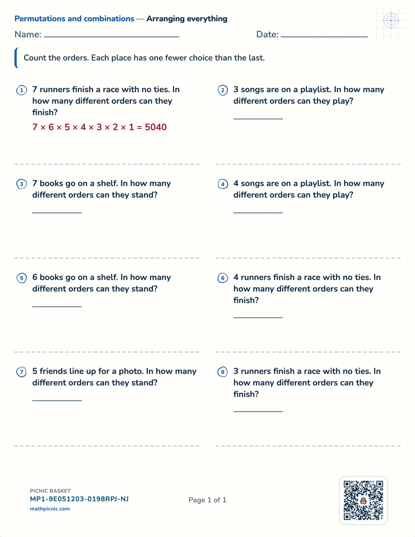 Arranging things in order worksheet — Groups of 3 to 7, free printable with answer key