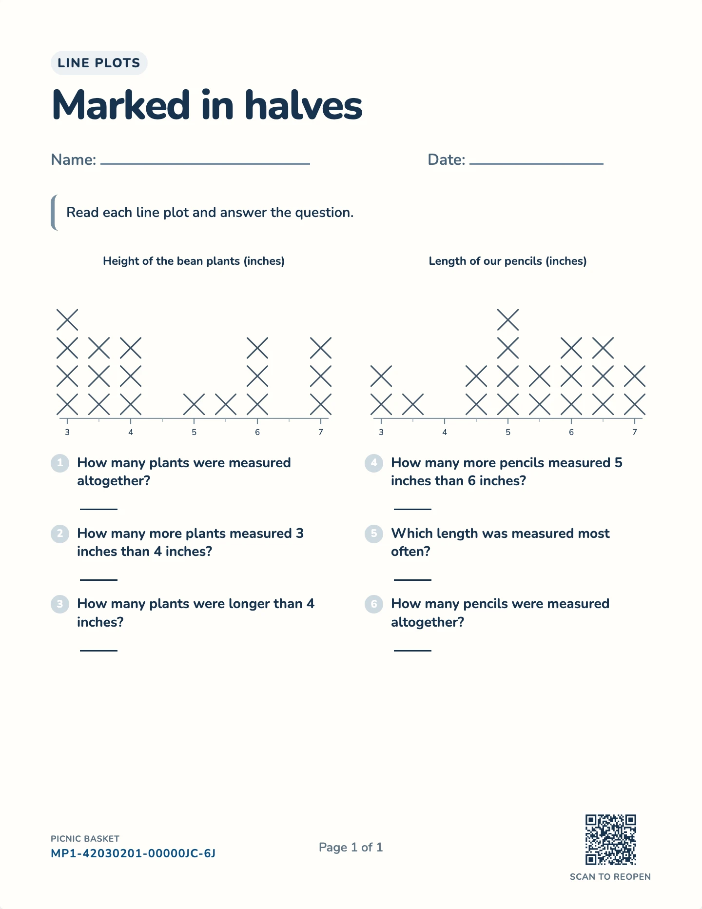 Line plots worksheet preview