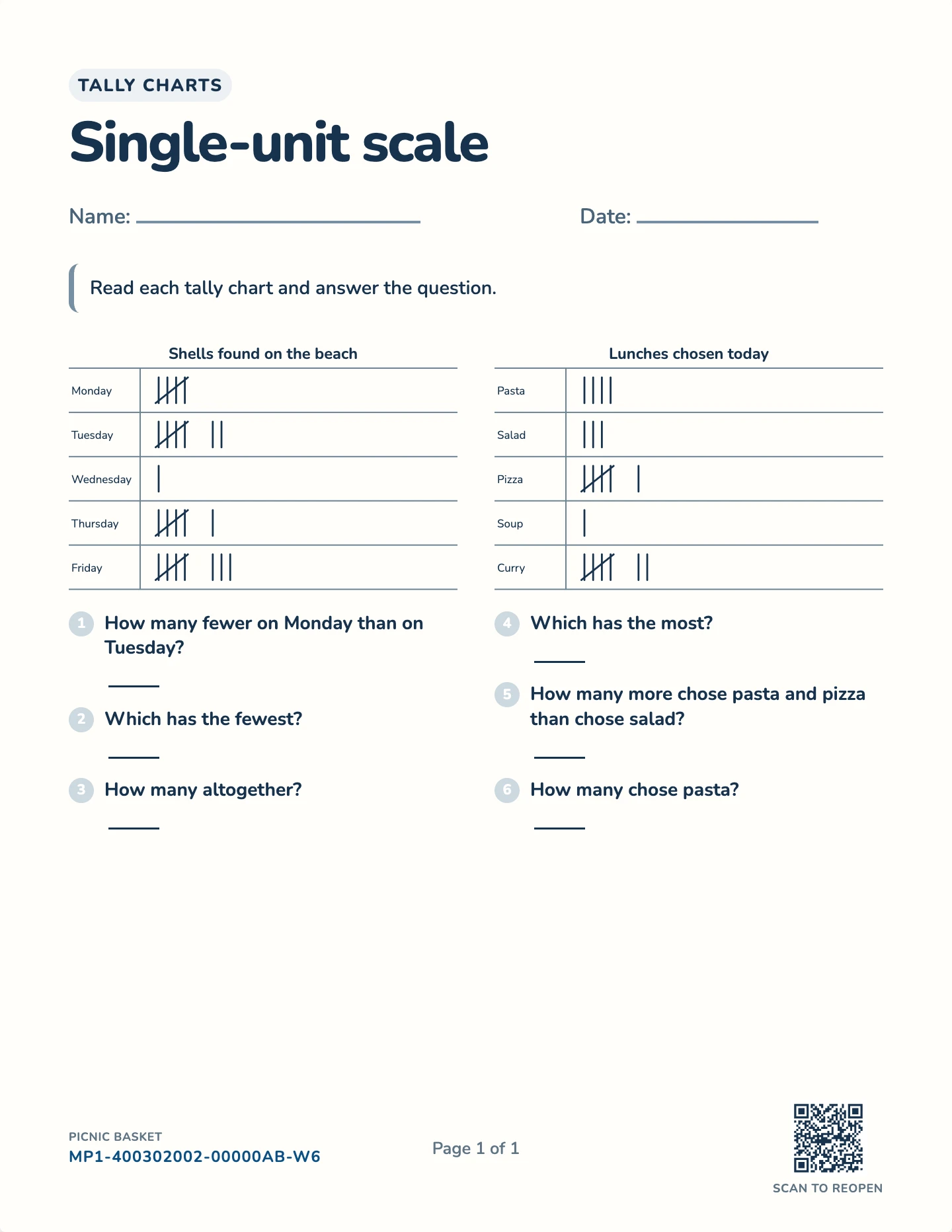 Tally charts worksheet preview