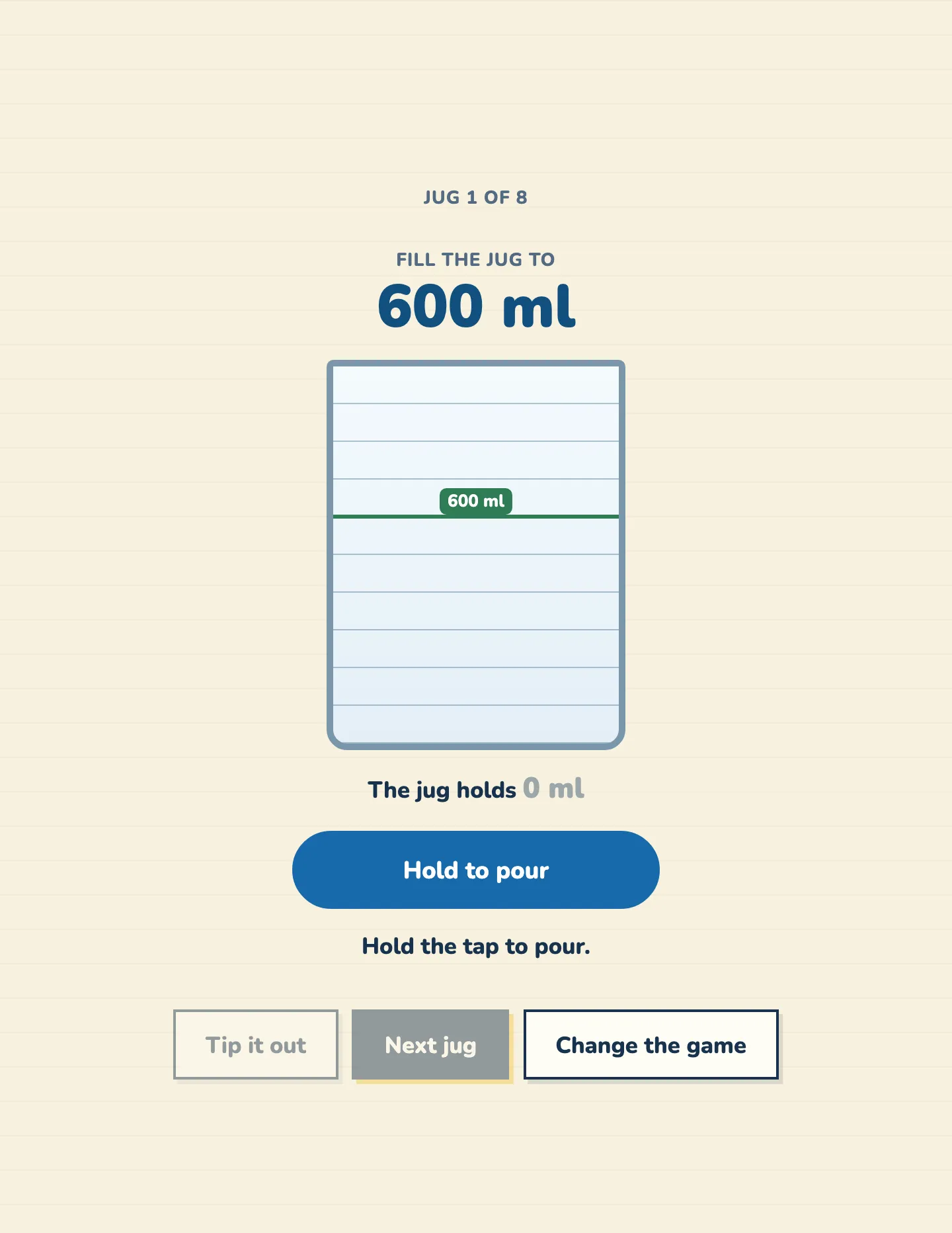 A math game — fill the jug to the target amount