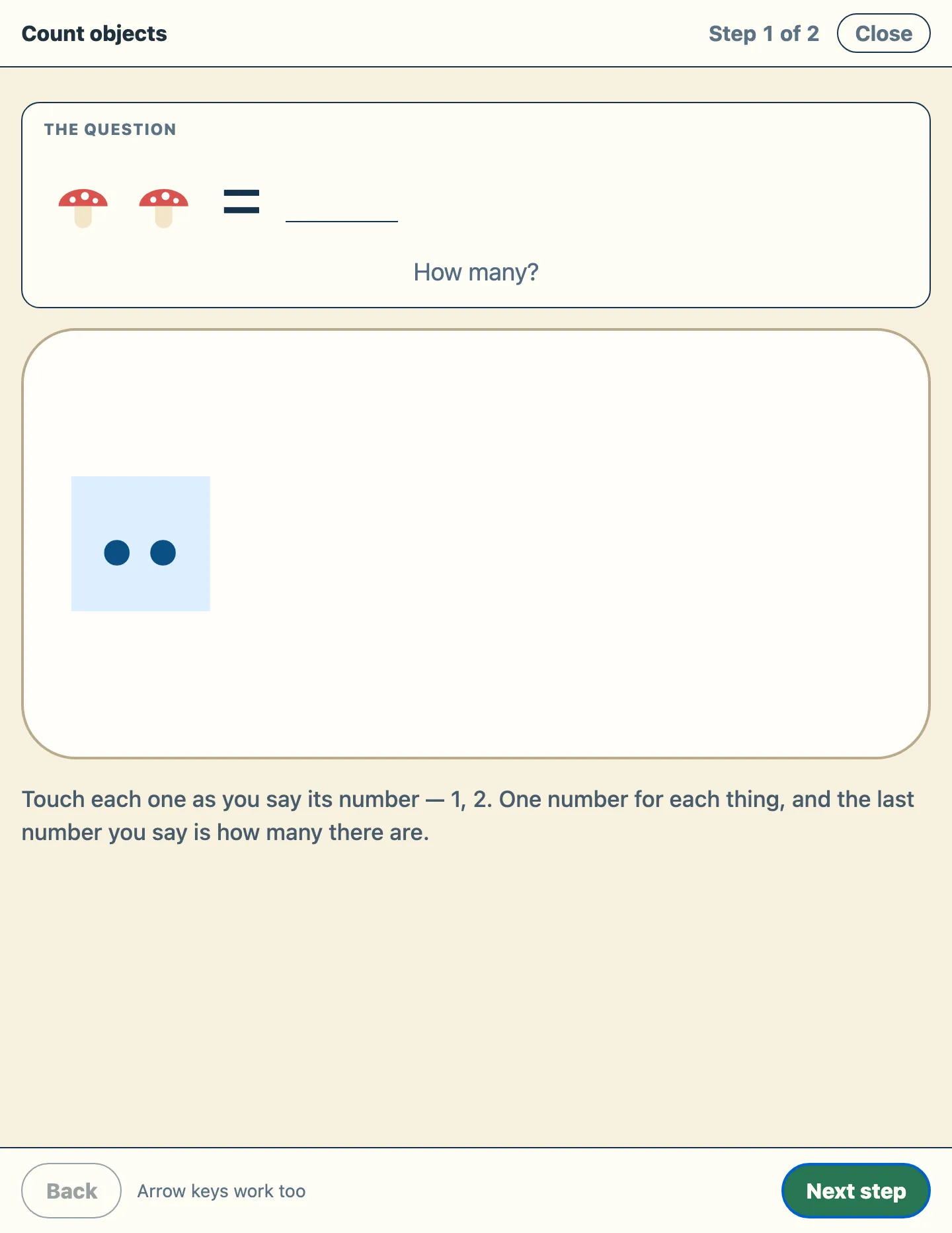 A worked example shown one step at a time