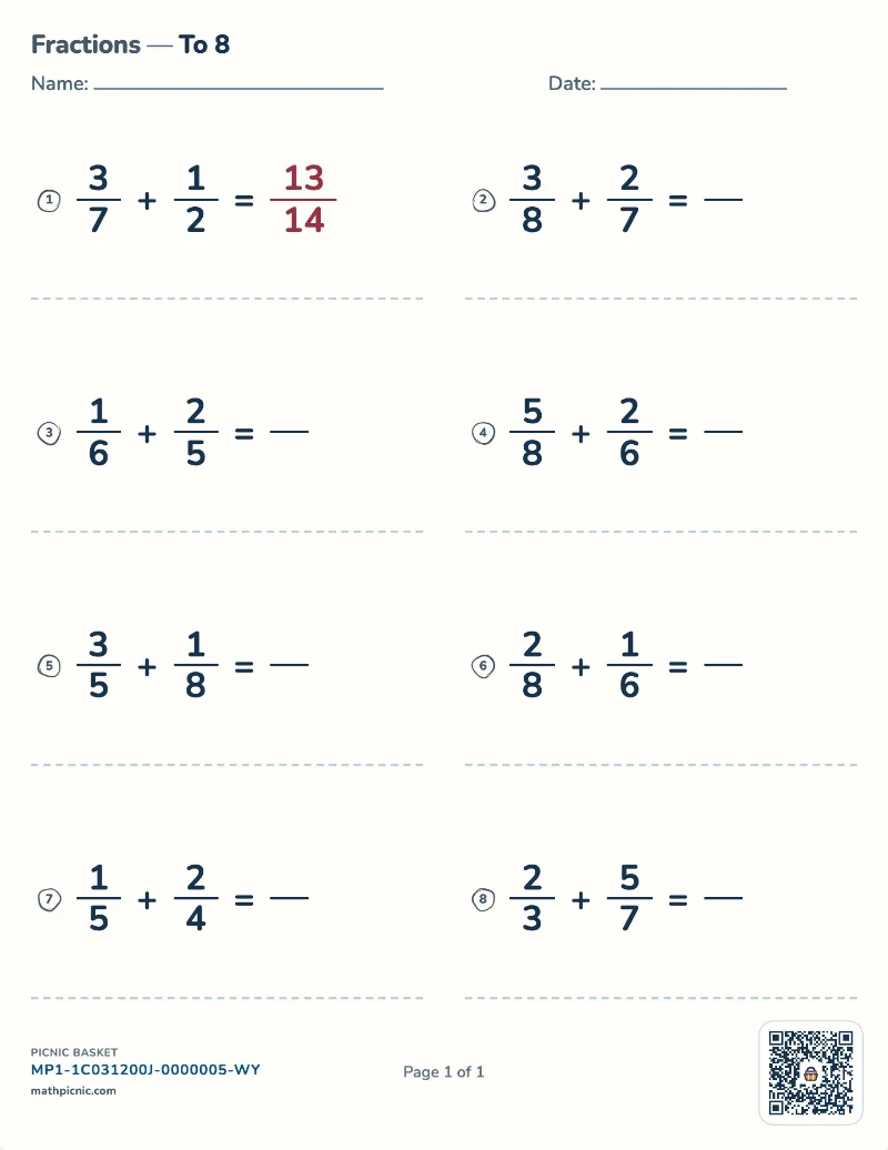 Adding unlike fractions worksheet — free printable with answer key