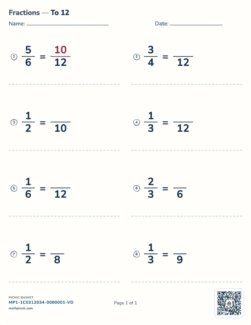 Equivalent fractions worksheet — free printable with answer key