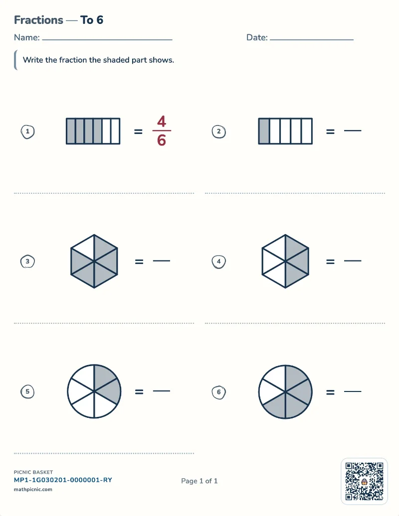 Fractions of shapes worksheet — free printable with answer key