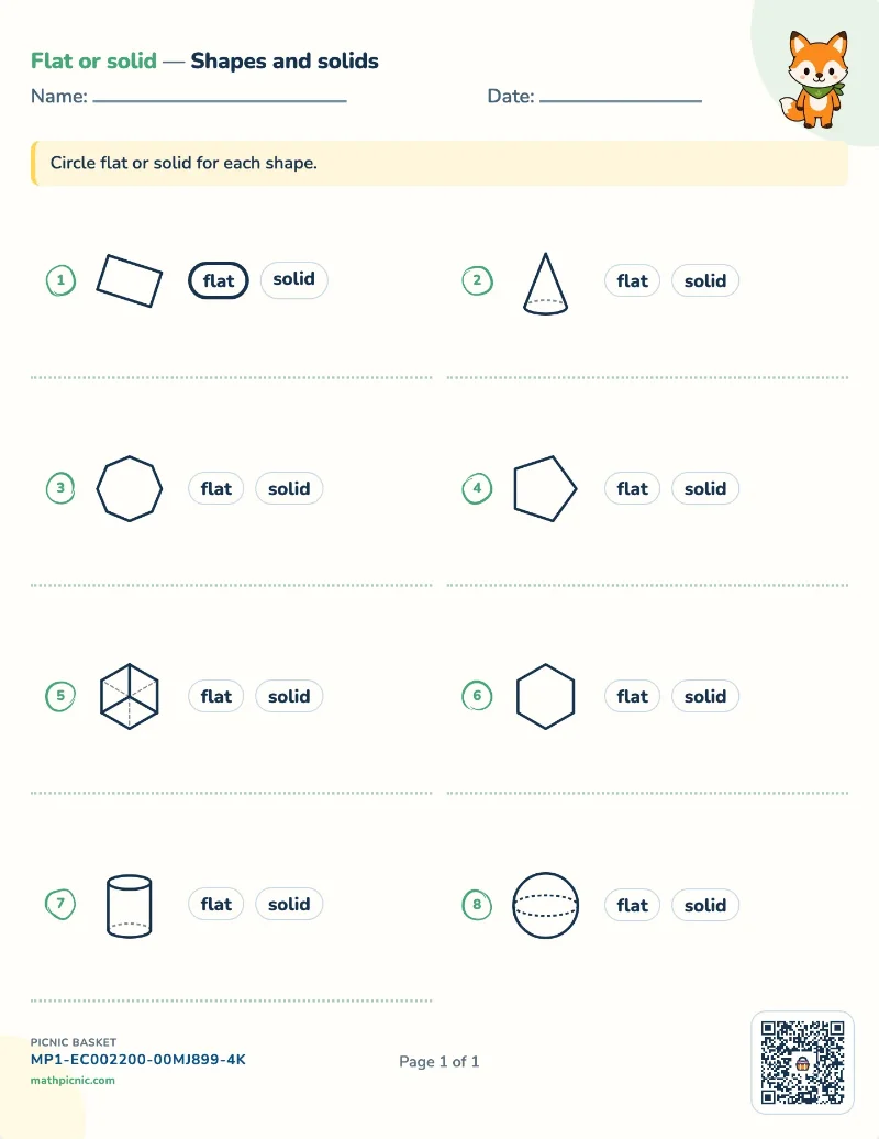 Flat or solid worksheet — free printable with answer key