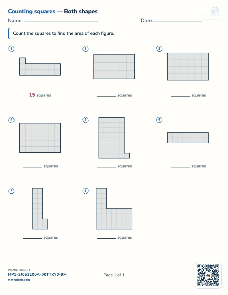 Area by counting squares worksheet — free printable with answer key