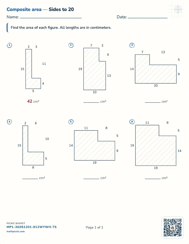 Area of composite figures worksheet — free printable with answer key