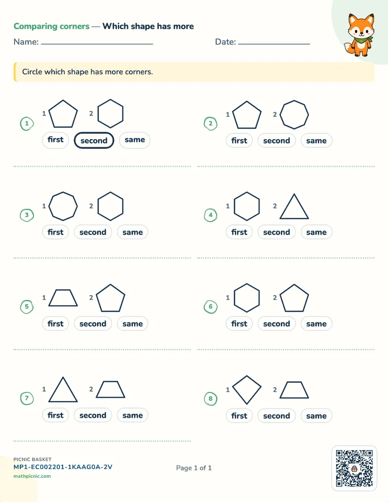 Comparing corners worksheet — free printable with answer key