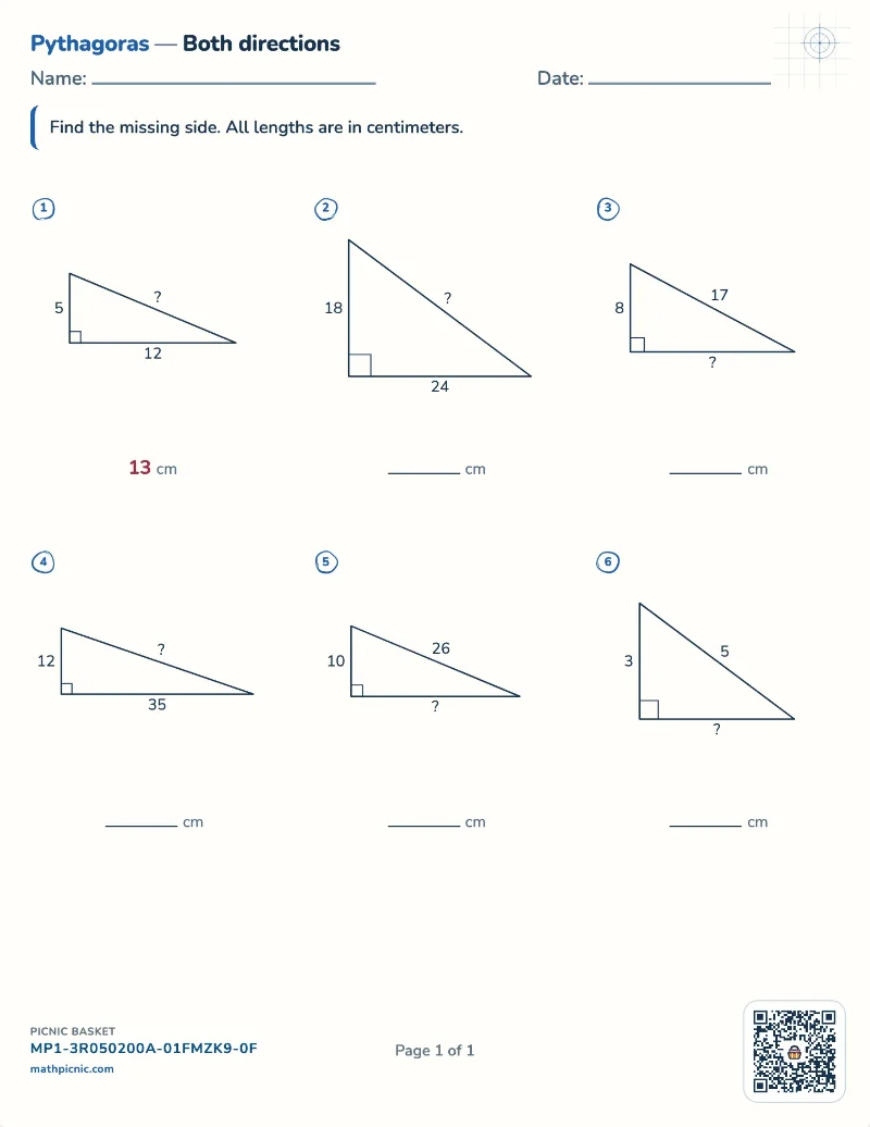 Pythagorean theorem worksheet — free printable with answer key
