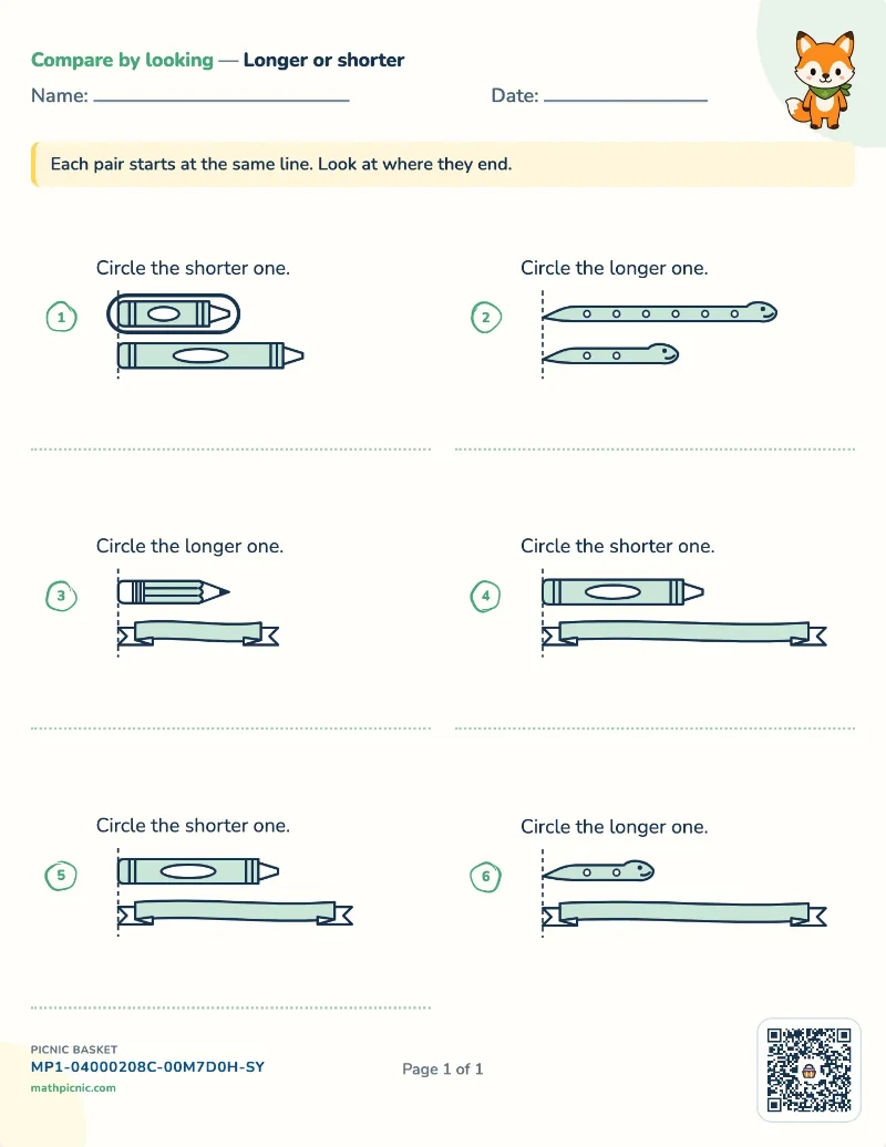 Longer or shorter worksheet — free printable with answer key