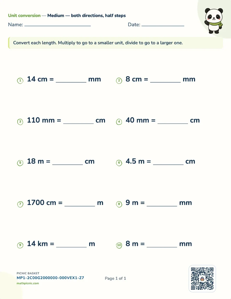 Metric length conversion worksheet — free printable with answer key