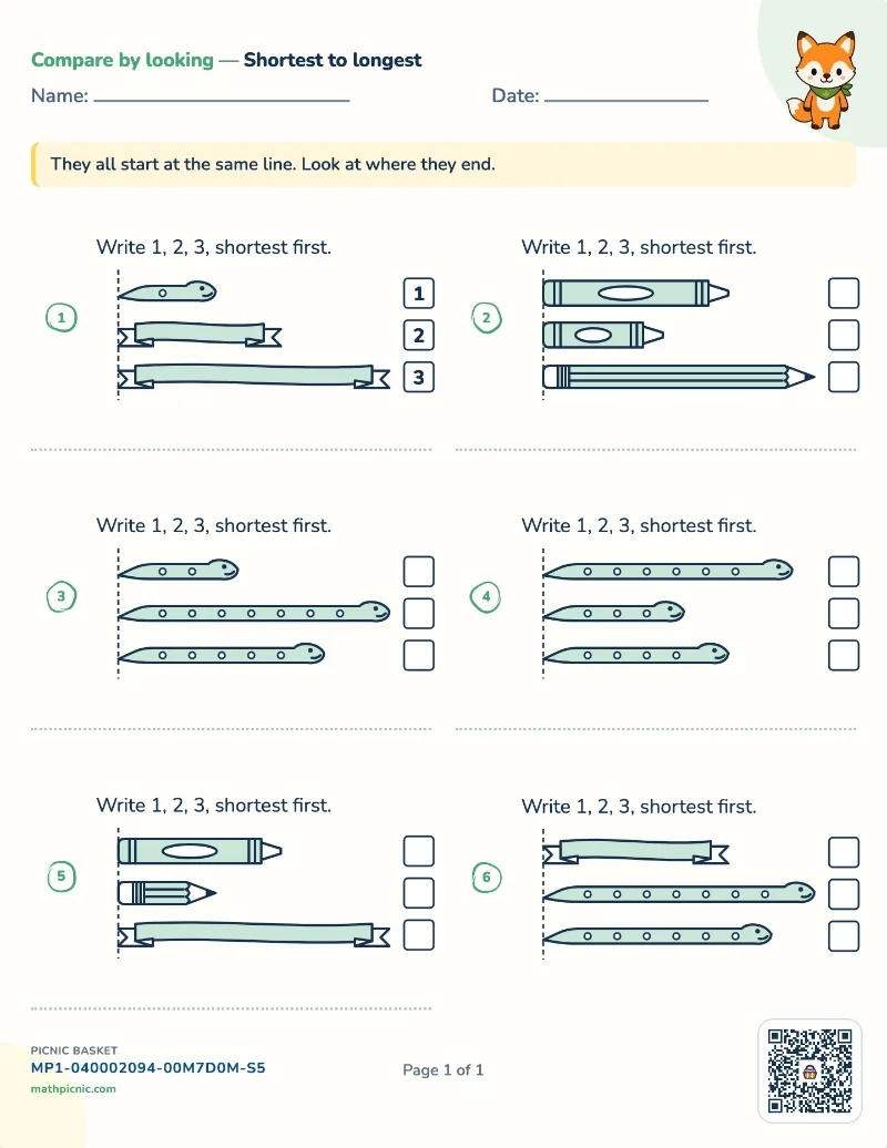 Order by length worksheet — free printable with answer key