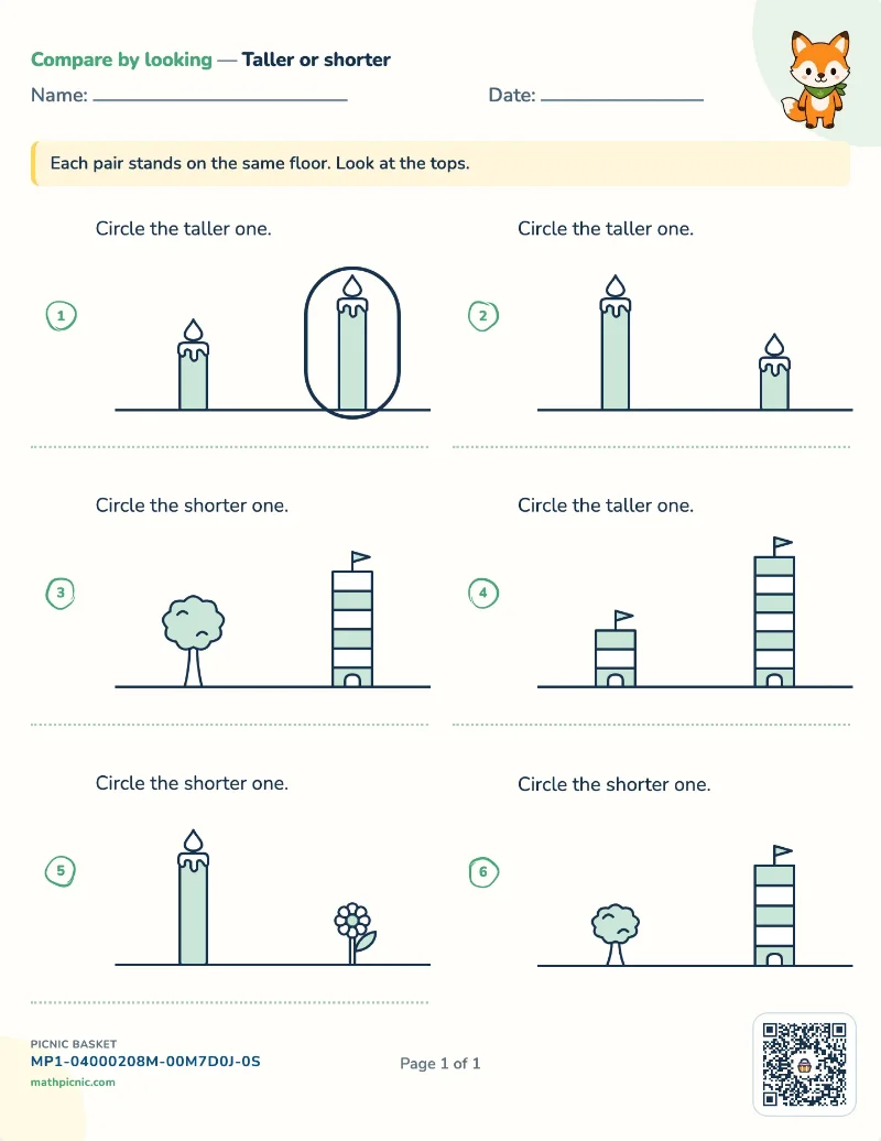 Taller or shorter worksheet — free printable with answer key