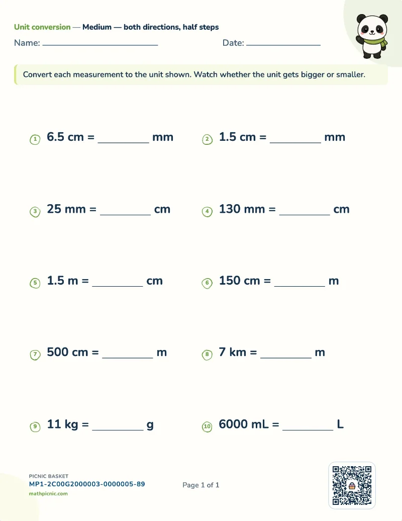 Unit conversion worksheet — free printable with answer key