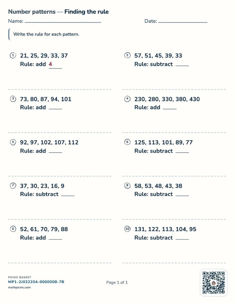 Find the rule worksheet — free printable with answer key