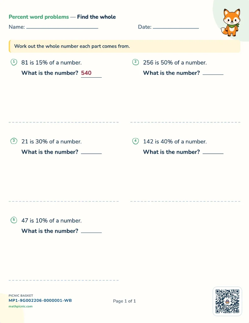 Finding the whole worksheet — free printable with answer key