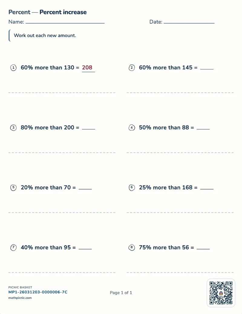 Percent increase and decrease worksheet — free printable with answer key