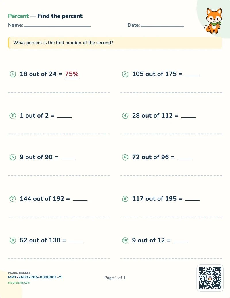 What percent is it? worksheet — free printable with answer key