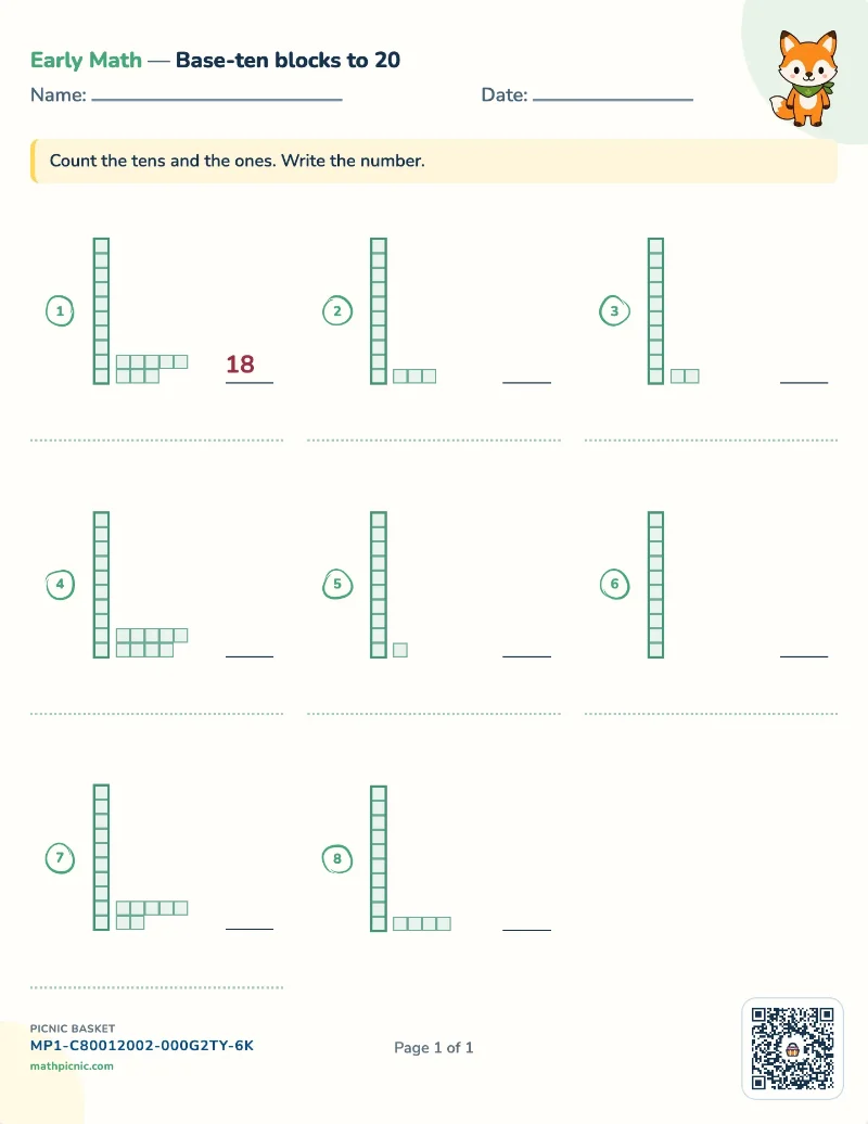 Base-ten blocks worksheet — free printable with answer key