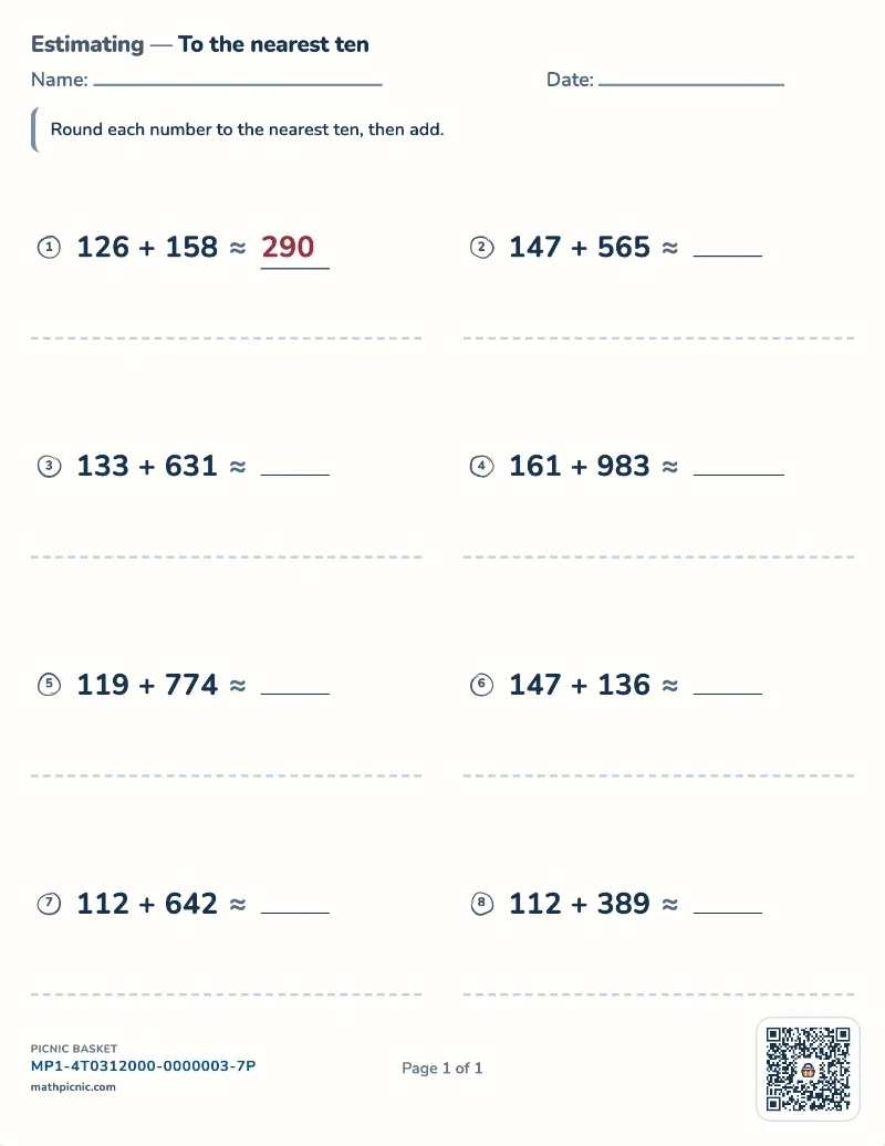 Estimating sums and products worksheet — free printable with answer key