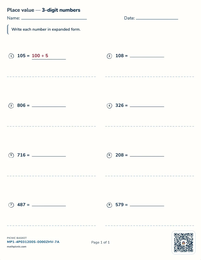 Expanded form worksheet — free printable with answer key