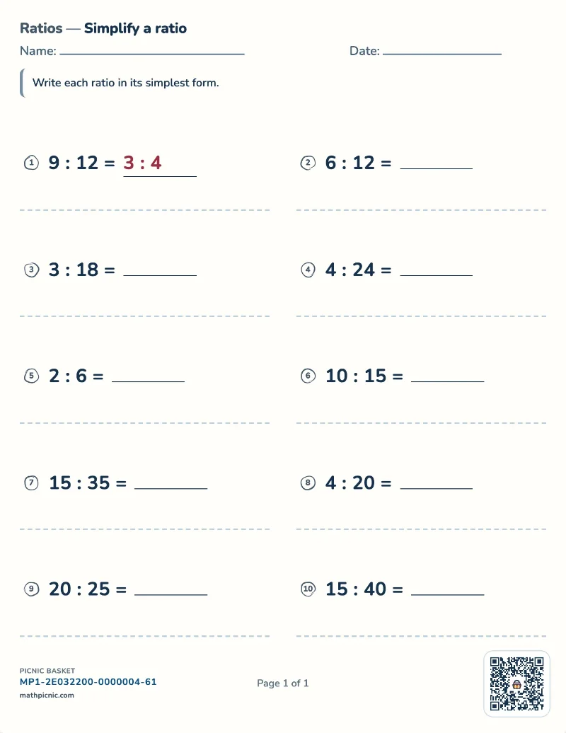Ratios and proportions worksheet — free printable with answer key