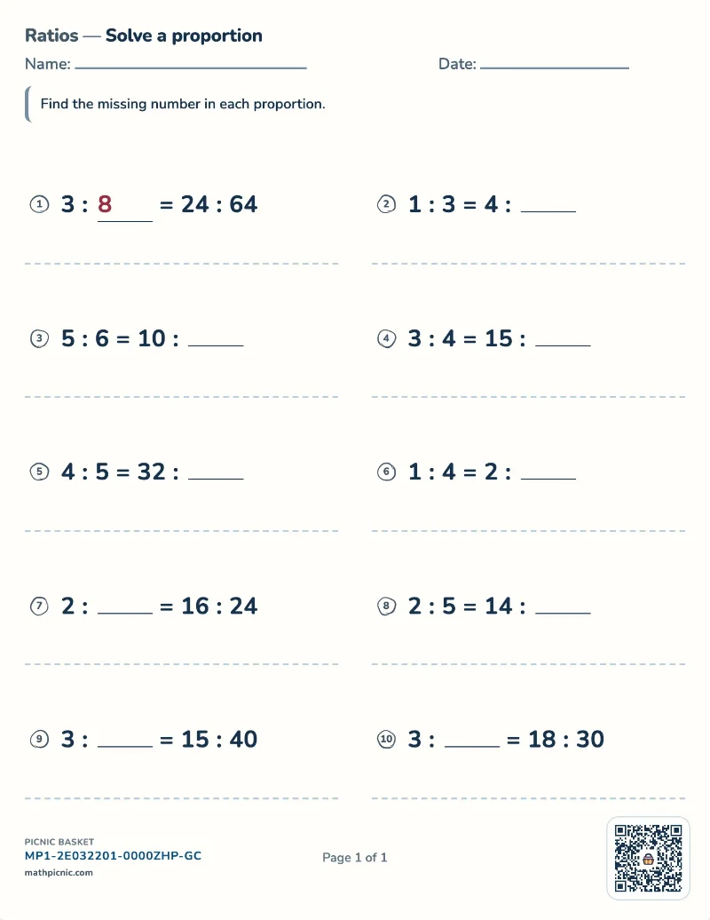 Solving proportions worksheet — free printable with answer key