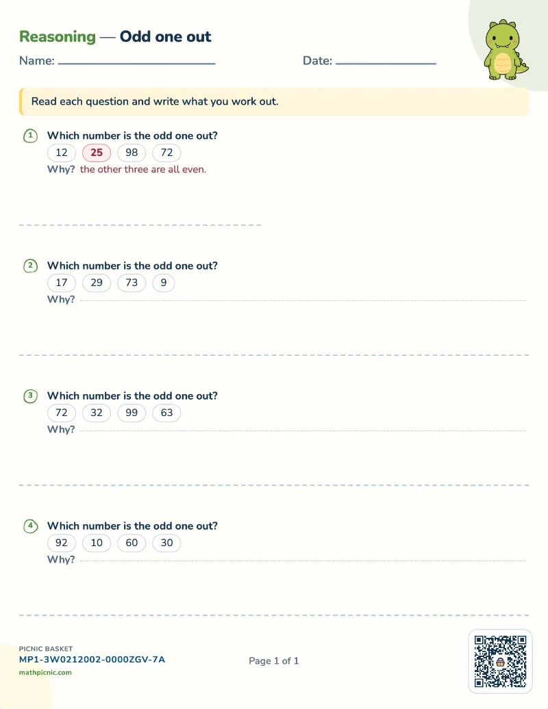 Odd one out worksheet — free printable with answer key