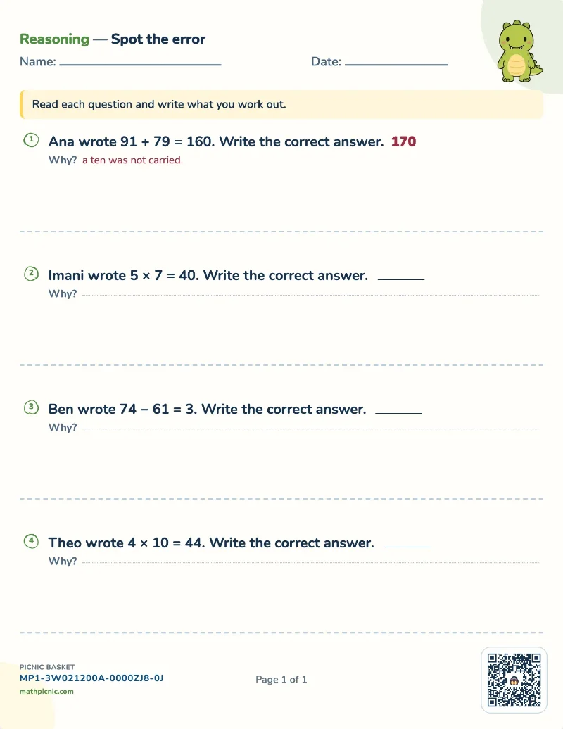 Spot the error worksheet — free printable with answer key