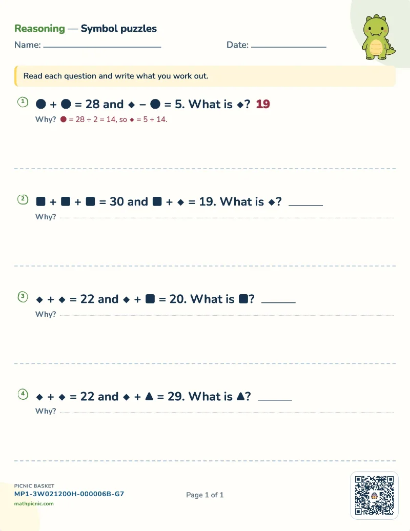 Symbol puzzles worksheet — free printable with answer key