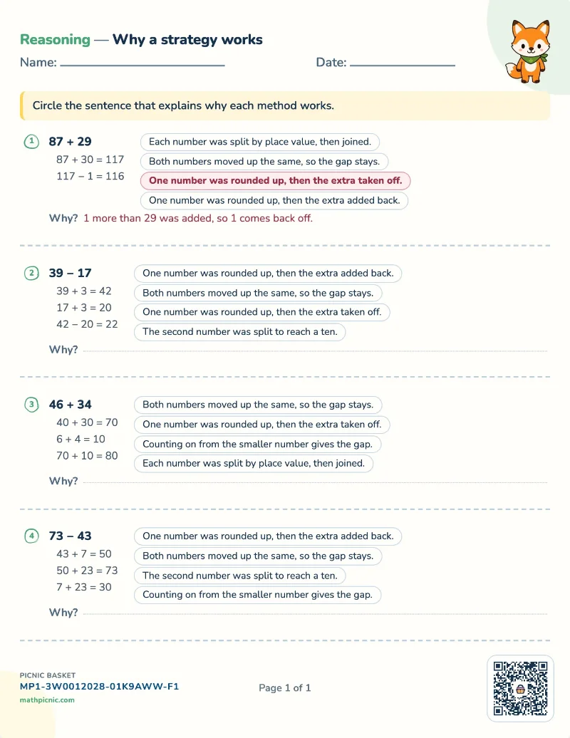 Why a strategy works worksheet — free printable with answer key