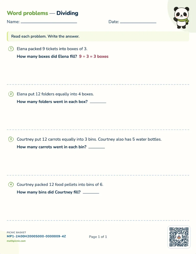 Division word problems worksheet — free printable with answer key